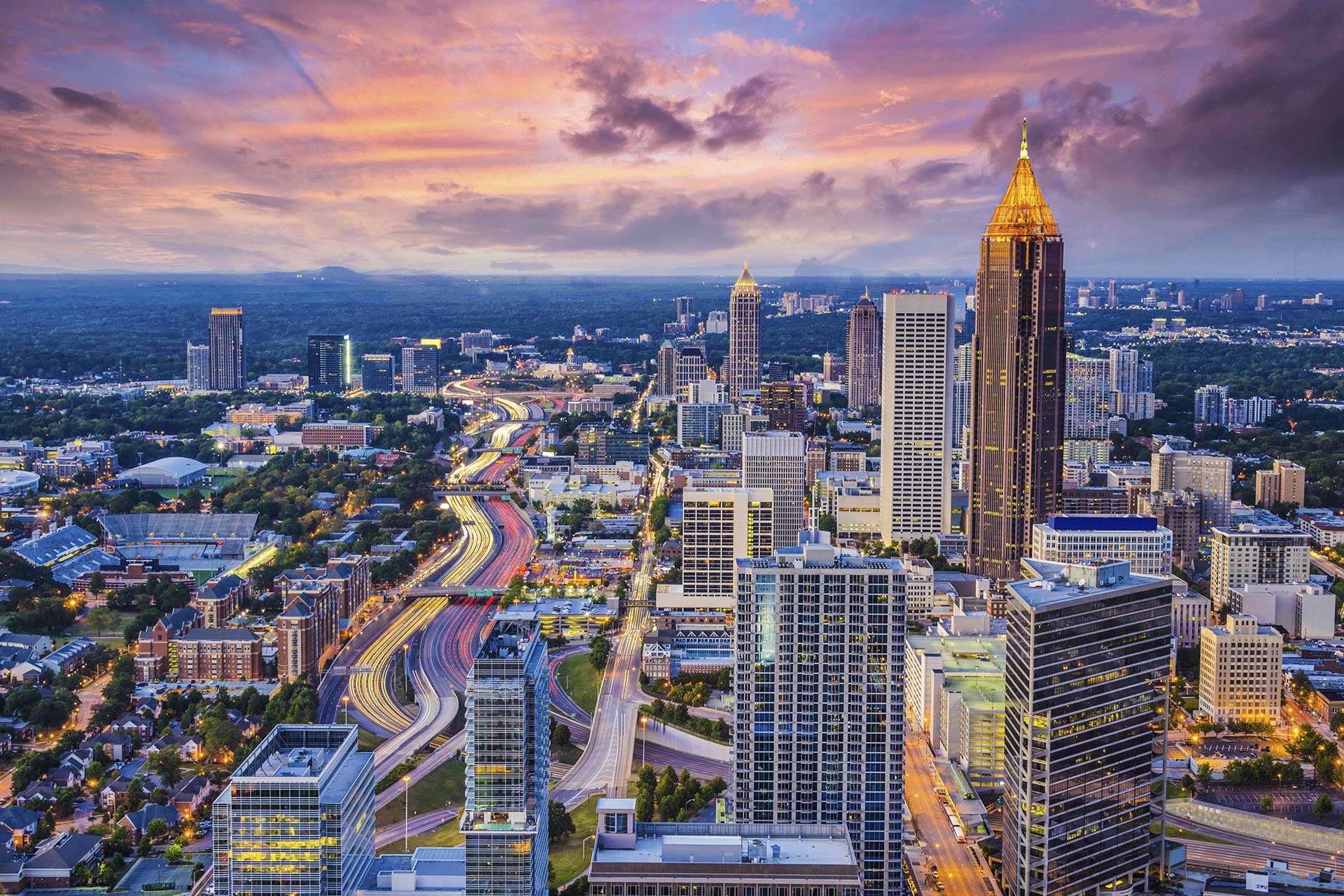 Aerial view of Atlanta at Dawn