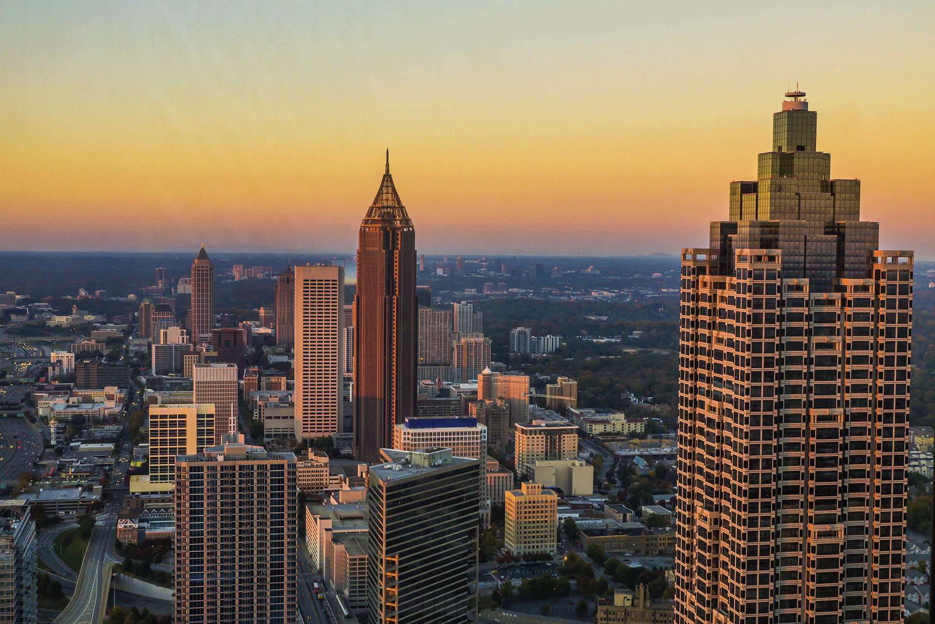 Aerial view of Atlanta at Sunset